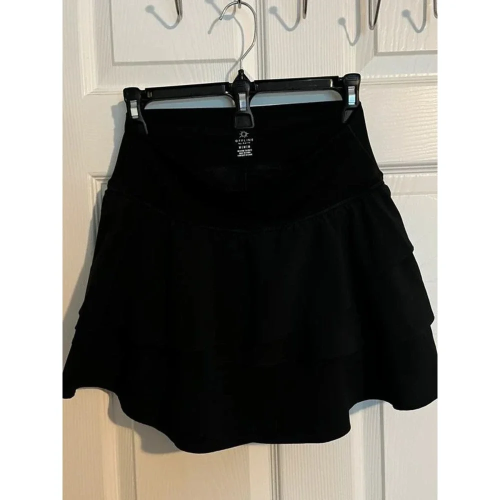 Offline by Aerie Black Maggie Ruffle Tennis Skirt/Skort